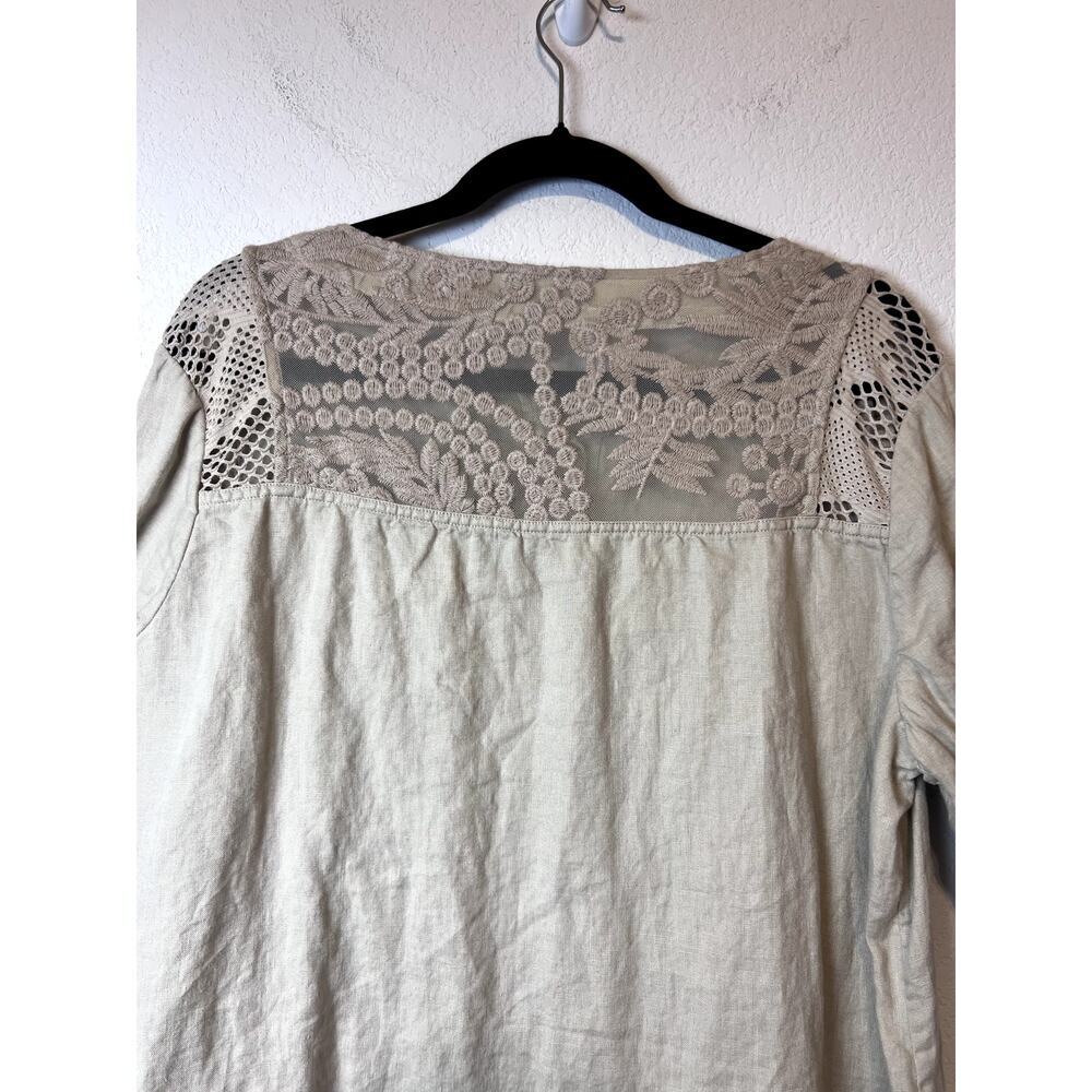 Chic John Mark 100% Linen Tunic Top with Lace Women's Large - Picture 6 of 11